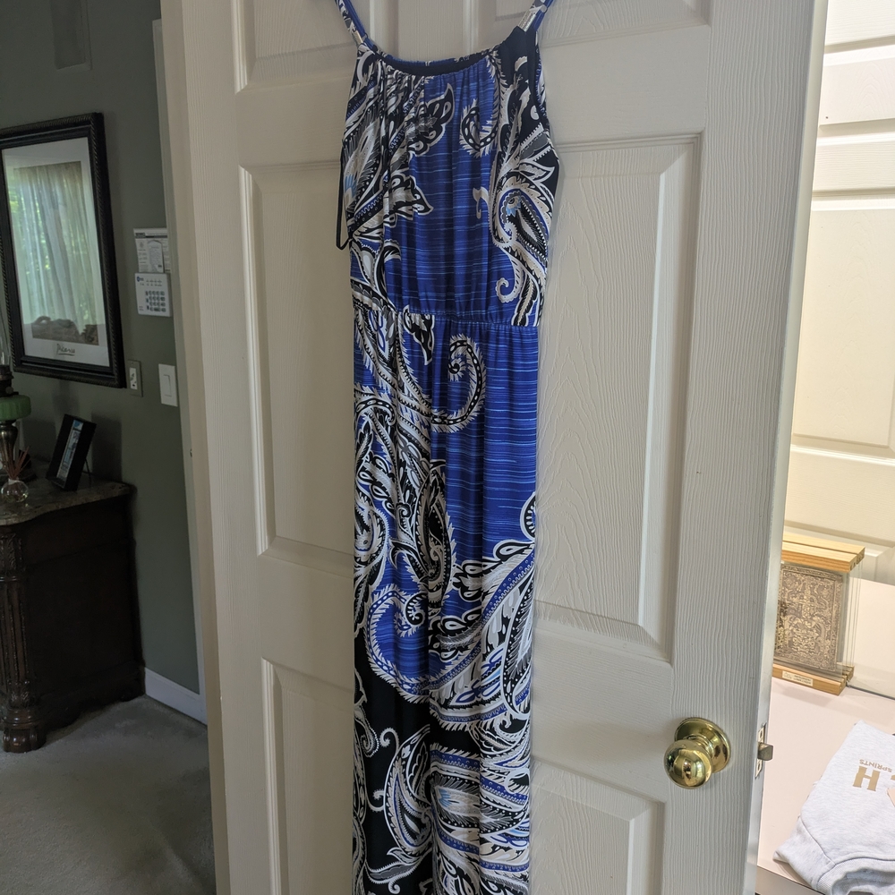 White House Black Market Blue and Black Paisley Maxi Dress